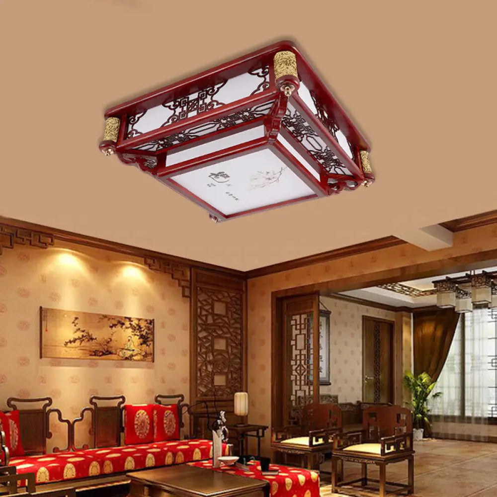 DecorBites™ DecorBites™ 21.5"/39" LED Rectangle Flush Mount Traditional Dark Red Wood Light Fixture for Living Room