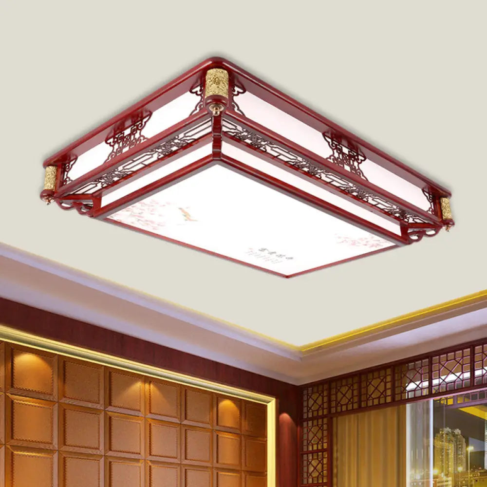 DecorBites™ DecorBites™ 21.5"/39" LED Rectangle Flush Mount Traditional Dark Red Wood Light Fixture for Living Room