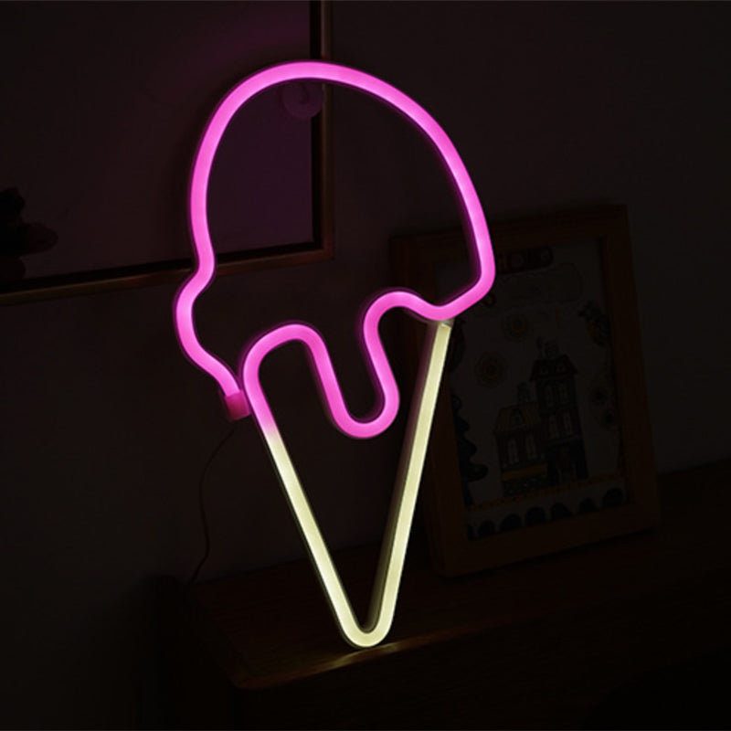 Lámpara de mesa LED de dibujos animados: Lámpara artística de plástico para dormitorio con alimentación a pilas - Ideas de iluminación de pared de neón