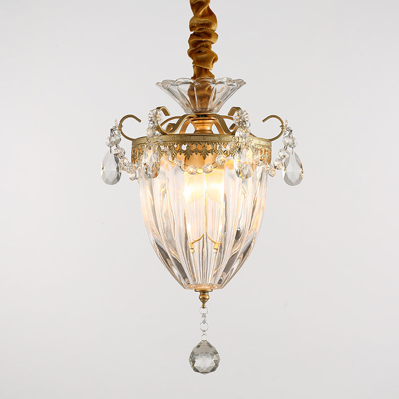 Nordic Prism Glass Pendant Ceiling Light with Brass Suspension and Crystal Drop