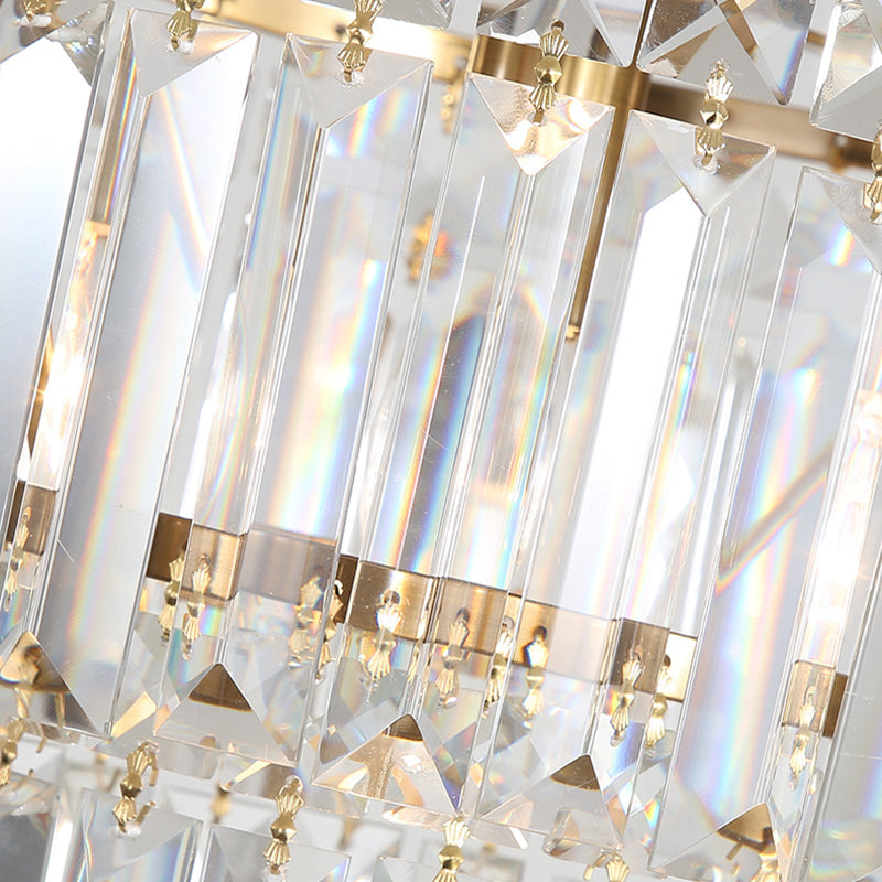 Prismatic Pendant Light: 2-Layer Crystal & Brass Hanging Ceiling Fixture for Living Room