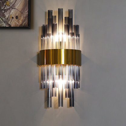 DecorBites™ Fluted Glass Cylinder Wall Light – Postmodern Brass Hallway Sconce (1-Light Fixture)