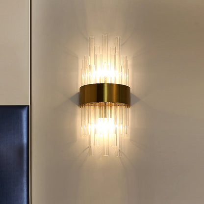 DecorBites™ Fluted Glass Cylinder Wall Light – Postmodern Brass Hallway Sconce (1-Light Fixture)
