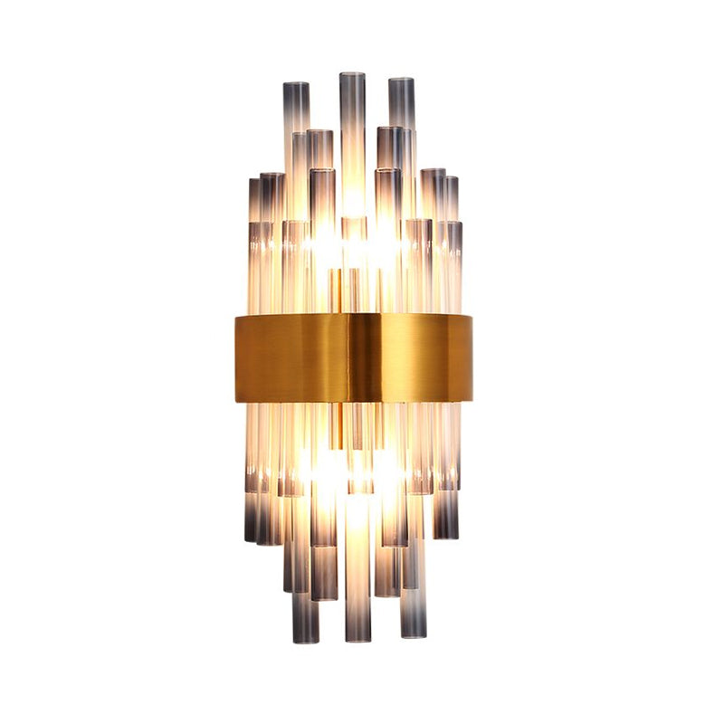 DecorBites™ Fluted Glass Cylinder Wall Light – Postmodern Brass Hallway Sconce (1-Light Fixture)