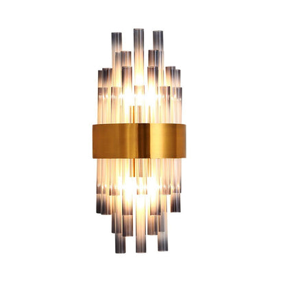 DecorBites™ Fluted Glass Cylinder Wall Light – Postmodern Brass Hallway Sconce (1-Light Fixture)