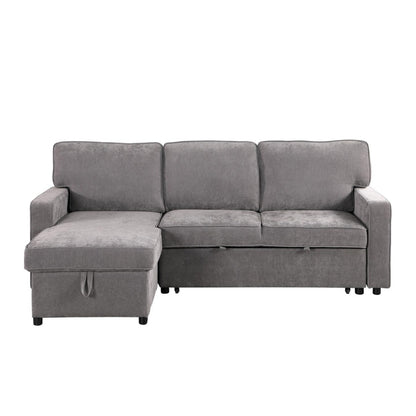 Upholstery Sleeper GREY Sectional Sofa With Storage Space, USB Port, 2 Cup Holders On Back Cushions