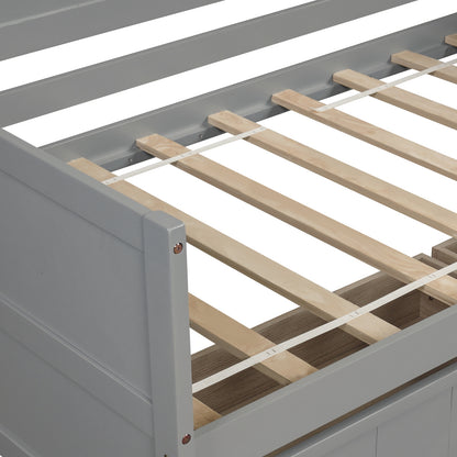 Twin Wooden Daybed With 2 Drawers, Sofa Bed, No Box Spring Needed - Gray