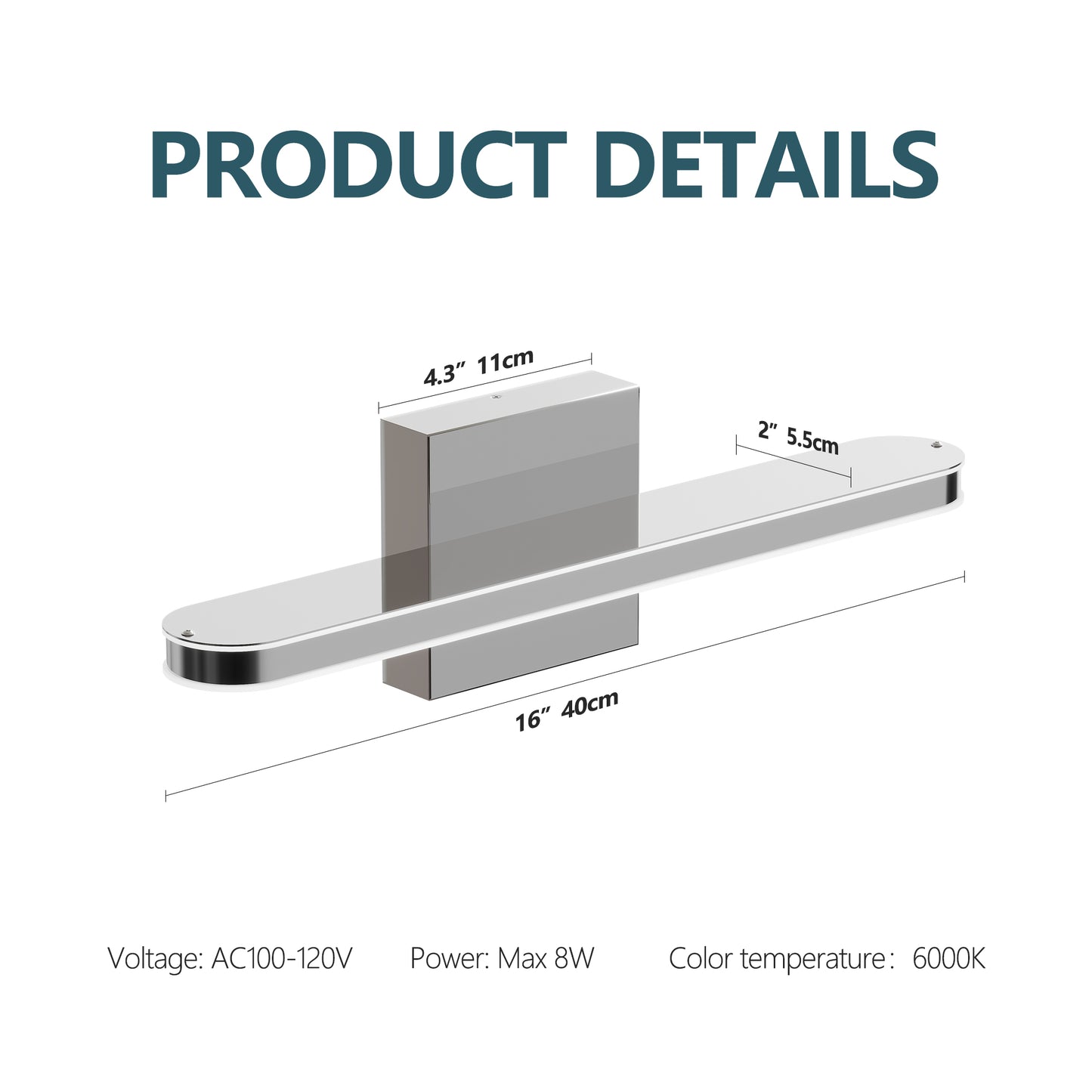 LED Bathroom Vanity Light Bar Dimmable Bathroom Light Fixtures Modern Over Mirror Lighting Fixture 16Inch BathWall LIght 8W Wall Sconce Lighting For Bathrooms Bedroom Living Room Indoor 6000K