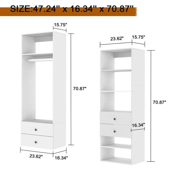 White Modular Closet System With Integrated Drawers