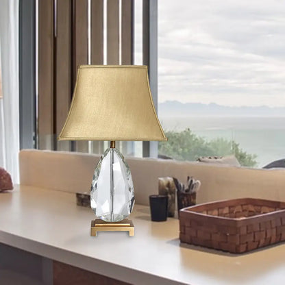 Lámpara de mesilla de cristal transparente de 22"/26" en color beige con pantalla de tela - Diseño campestre