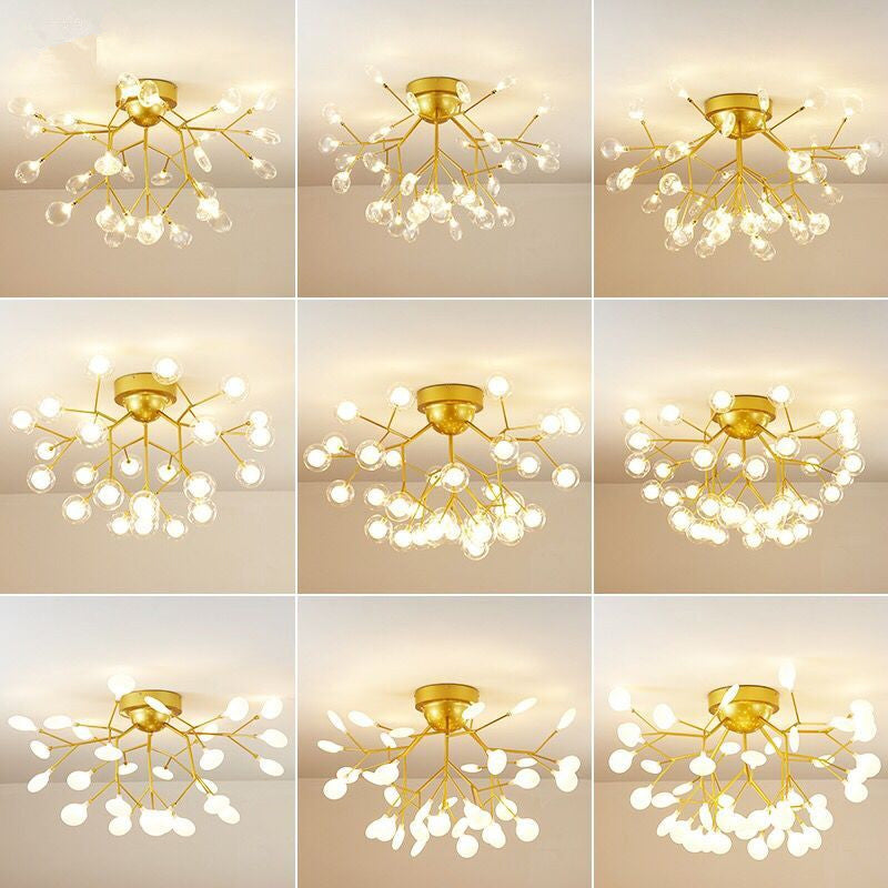 DecorBites™ DecorBites™ Gold Nordic Firefly LED Flush Mount Chandelier for Dining Room