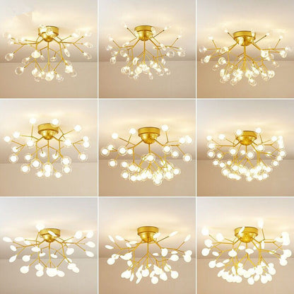 DecorBites™ DecorBites™ Gold Nordic Firefly LED Flush Mount Chandelier for Dining Room