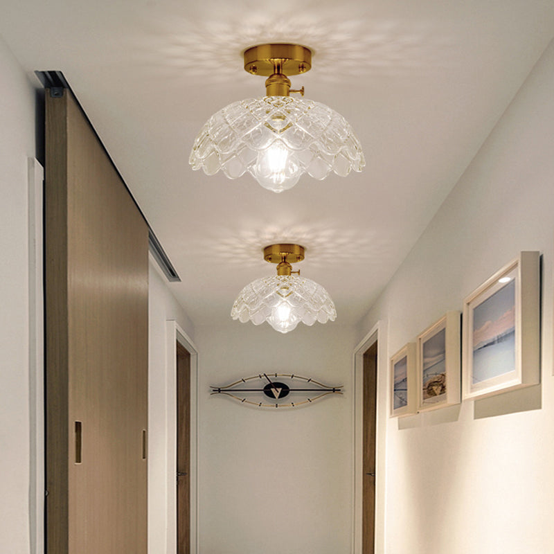 DecorBites™ DecorBites™ Retro Style Gold Shaded Glass Flush Mount Light for Corridors - Semi Flush Ceiling Fixture