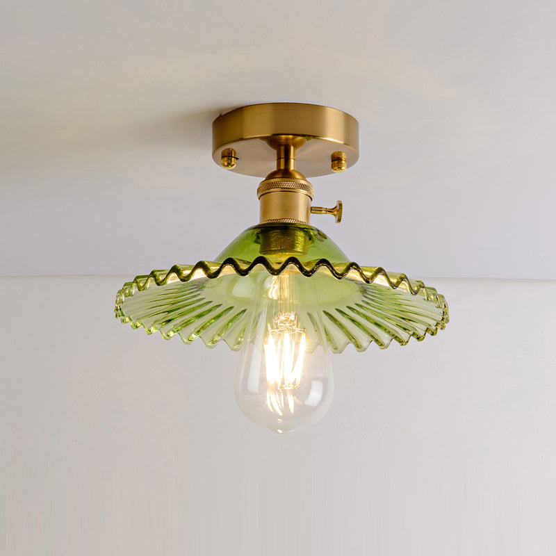 DecorBites™ DecorBites™ Retro Style Gold Shaded Glass Flush Mount Light for Corridors - Semi Flush Ceiling Fixture
