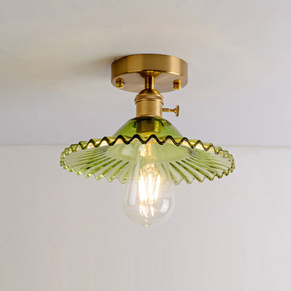 DecorBites™ DecorBites™ Retro Style Gold Shaded Glass Flush Mount Light for Corridors - Semi Flush Ceiling Fixture