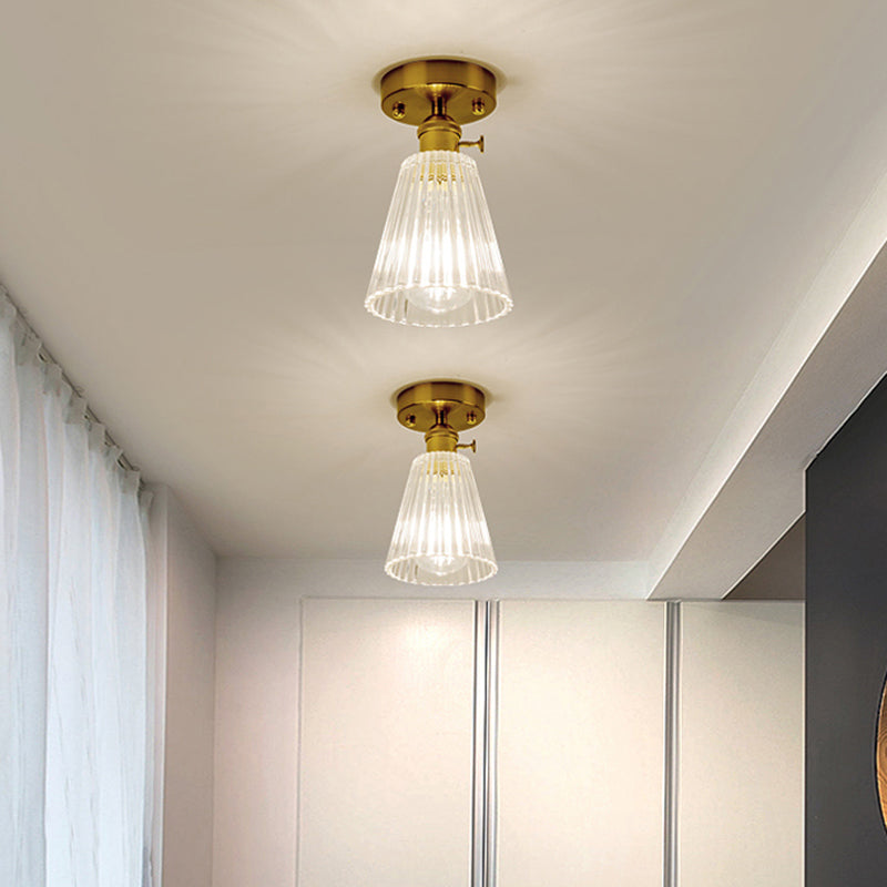 DecorBites™ DecorBites™ Retro Style Gold Shaded Glass Flush Mount Light for Corridors - Semi Flush Ceiling Fixture