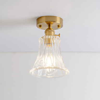 DecorBites™ DecorBites™ Retro Style Gold Shaded Glass Flush Mount Light for Corridors - Semi Flush Ceiling Fixture