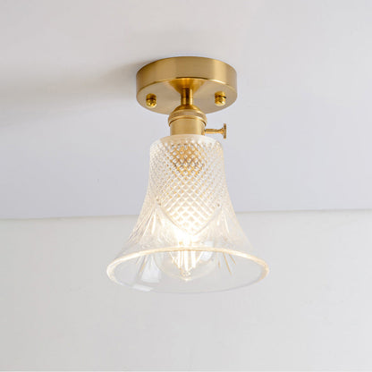 DecorBites™ DecorBites™ Retro Style Gold Shaded Glass Flush Mount Light for Corridors - Semi Flush Ceiling Fixture