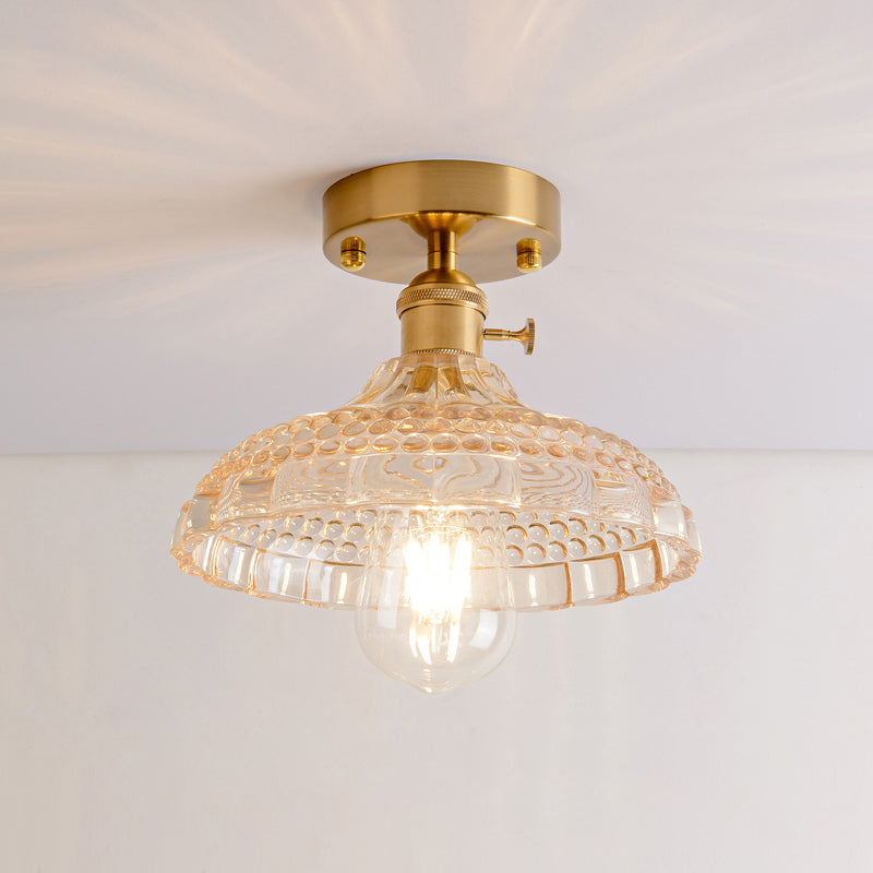 DecorBites™ DecorBites™ Retro Style Gold Shaded Glass Flush Mount Light for Corridors - Semi Flush Ceiling Fixture