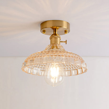 DecorBites™ DecorBites™ Retro Style Gold Shaded Glass Flush Mount Light for Corridors - Semi Flush Ceiling Fixture