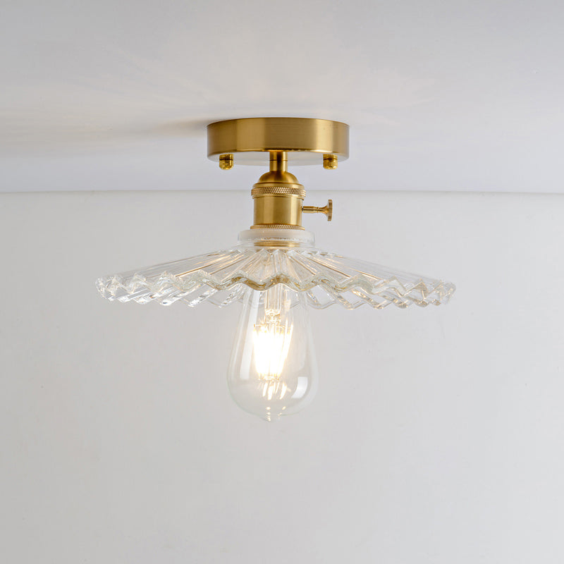 DecorBites™ DecorBites™ Retro Style Gold Shaded Glass Flush Mount Light for Corridors - Semi Flush Ceiling Fixture