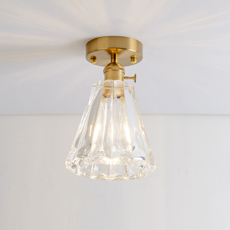 DecorBites™ DecorBites™ Retro Style Gold Shaded Glass Flush Mount Light for Corridors - Semi Flush Ceiling Fixture