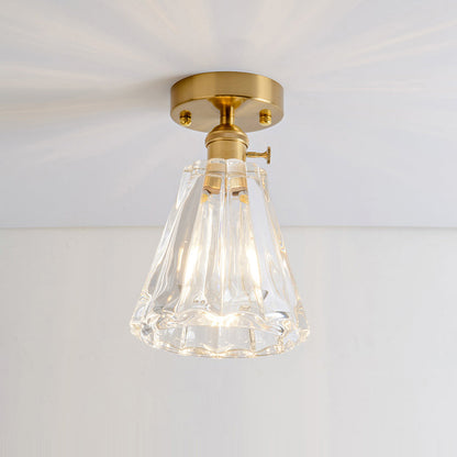 DecorBites™ DecorBites™ Retro Style Gold Shaded Glass Flush Mount Light for Corridors - Semi Flush Ceiling Fixture