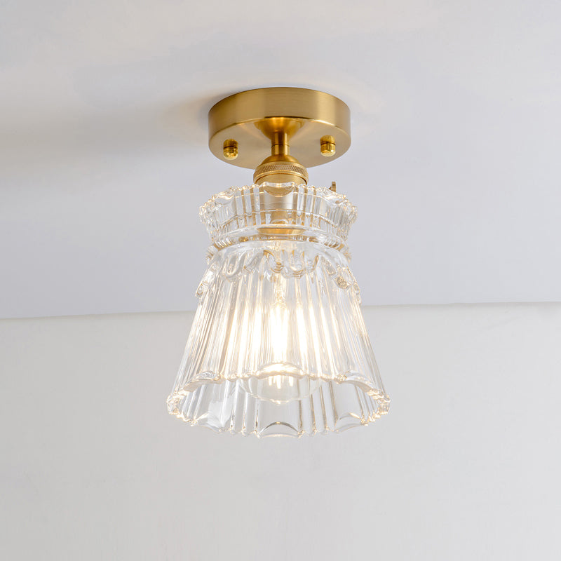 DecorBites™ DecorBites™ Retro Style Gold Shaded Glass Flush Mount Light for Corridors - Semi Flush Ceiling Fixture