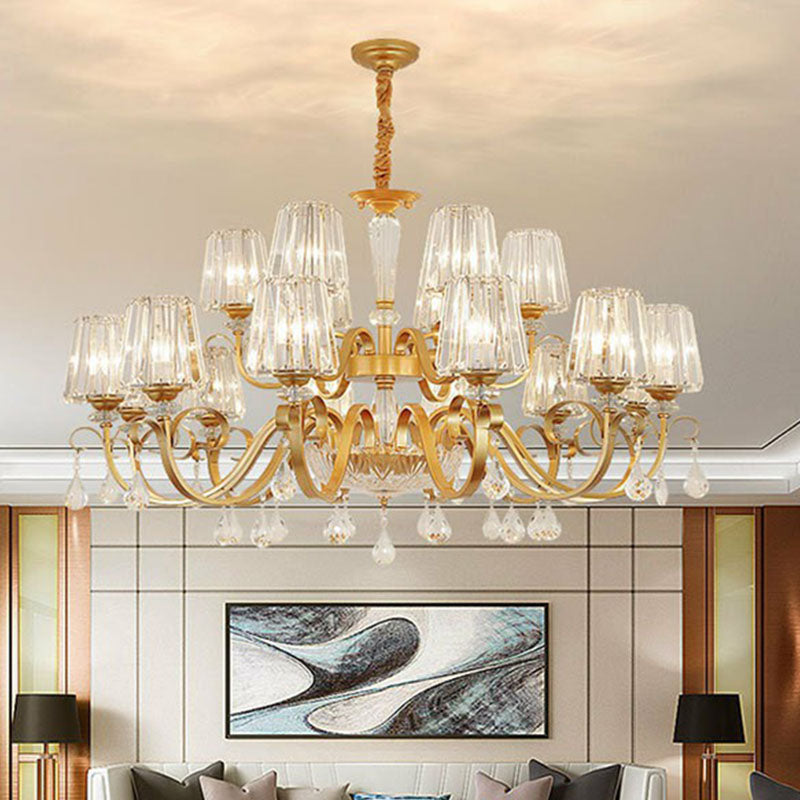 مصباح معلق مخروطي كريستالي معاصر مع زخارف على شكل قطرات