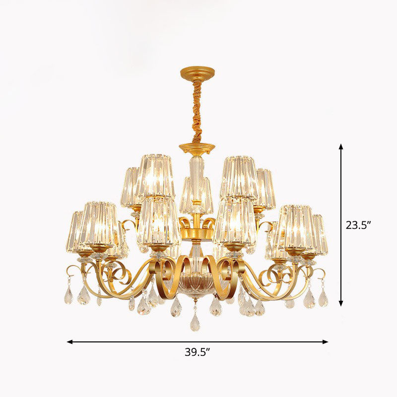 مصباح معلق مخروطي كريستالي معاصر مع زخارف على شكل قطرات