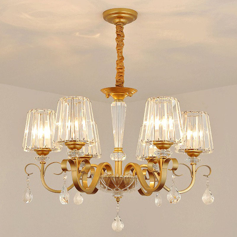 مصباح معلق مخروطي كريستالي معاصر مع زخارف على شكل قطرات