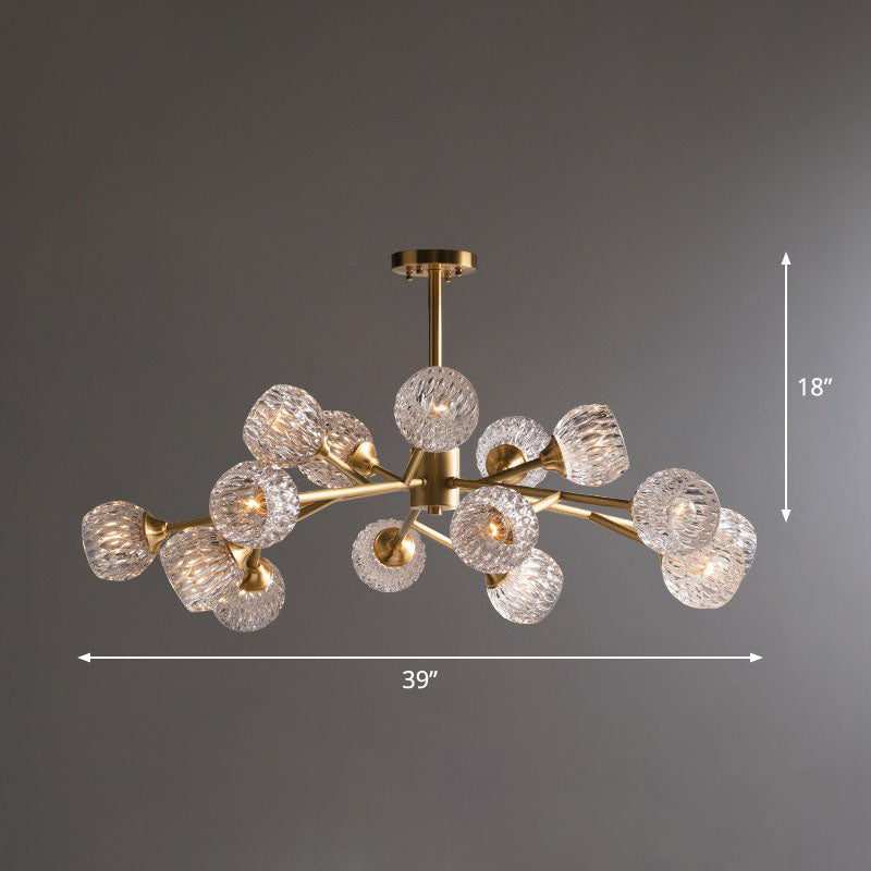 Gold Finish Chandelier with Metallic Branch Design and Clear Crystal Shade