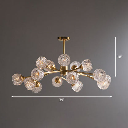 Gold Finish Chandelier with Metallic Branch Design and Clear Crystal Shade