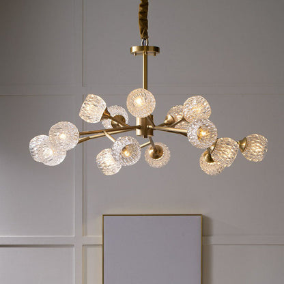 Gold Finish Chandelier with Metallic Branch Design and Clear Crystal Shade