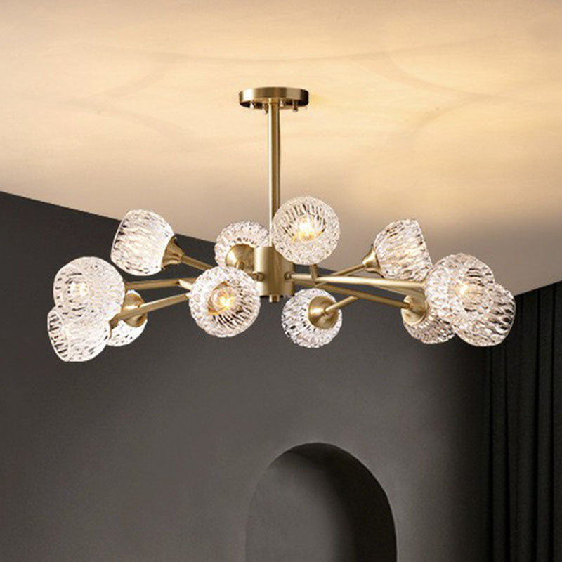 Gold Finish Chandelier with Metallic Branch Design and Clear Crystal Shade