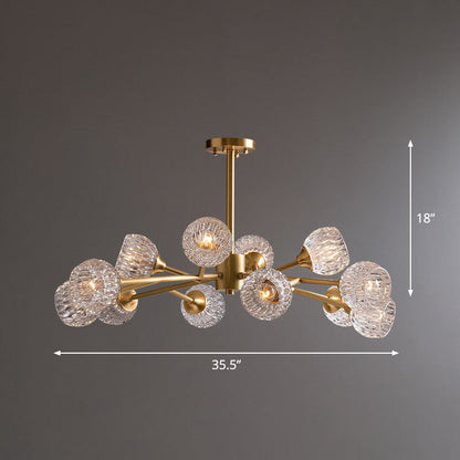 Gold Finish Chandelier with Metallic Branch Design and Clear Crystal Shade