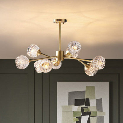 Gold Finish Chandelier with Metallic Branch Design and Clear Crystal Shade