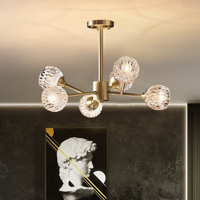 Gold Finish Chandelier with Metallic Branch Design and Clear Crystal Shade