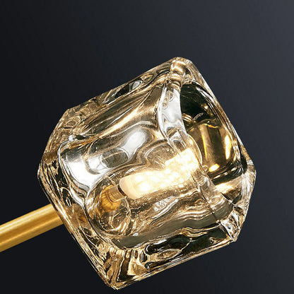 Modern Gold Branch Chandelier Lamp with Clear Crystal Cube - Living Room Suspension Light