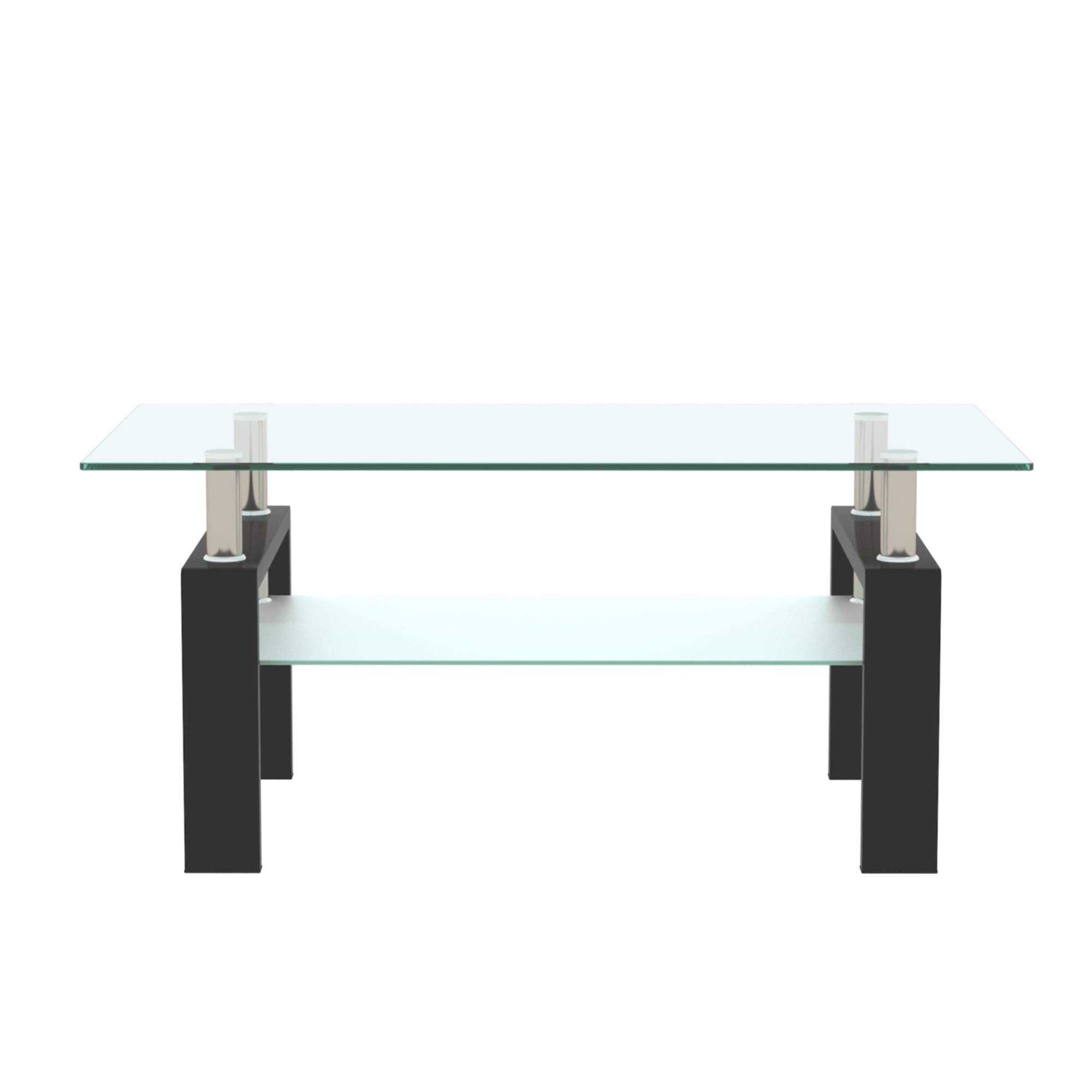 Black Glass Coffee Table Metal Frame Living Room