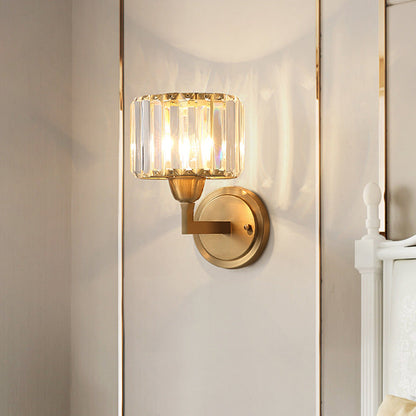 DecorBites™ DecorBites™ 1-Light Wall Mounted Brass Drum Sconce with Crystal Shade - Simple and Elegant Lighting Fixture