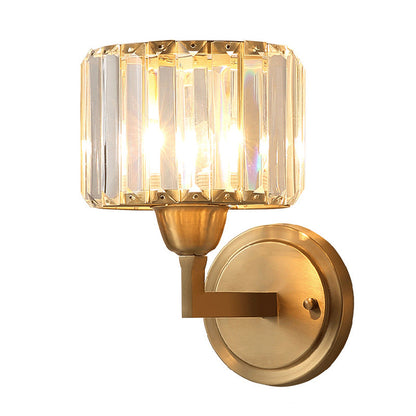 DecorBites™ DecorBites™ 1-Light Wall Mounted Brass Drum Sconce with Crystal Shade - Simple and Elegant Lighting Fixture
