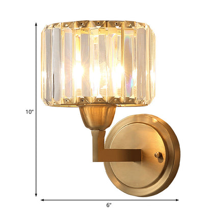 DecorBites™ DecorBites™ 1-Light Wall Mounted Brass Drum Sconce with Crystal Shade - Simple and Elegant Lighting Fixture