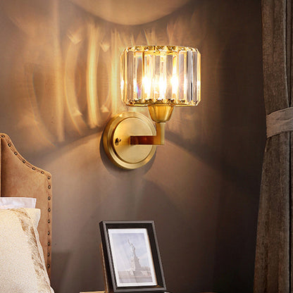 DecorBites™ DecorBites™ 1-Light Wall Mounted Brass Drum Sconce with Crystal Shade - Simple and Elegant Lighting Fixture