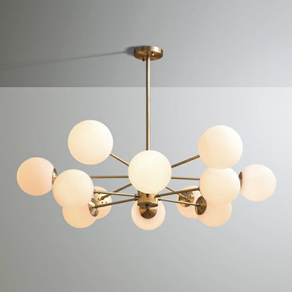 Frosted White Glass Ball Chandelier with Minimalist Gold Finish - Elegant Ceiling Light for Dining Room