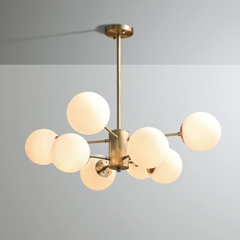 Frosted White Glass Ball Chandelier with Minimalist Gold Finish - Elegant Ceiling Light for Dining Room