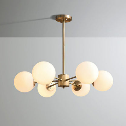 Frosted White Glass Ball Chandelier with Minimalist Gold Finish - Elegant Ceiling Light for Dining Room