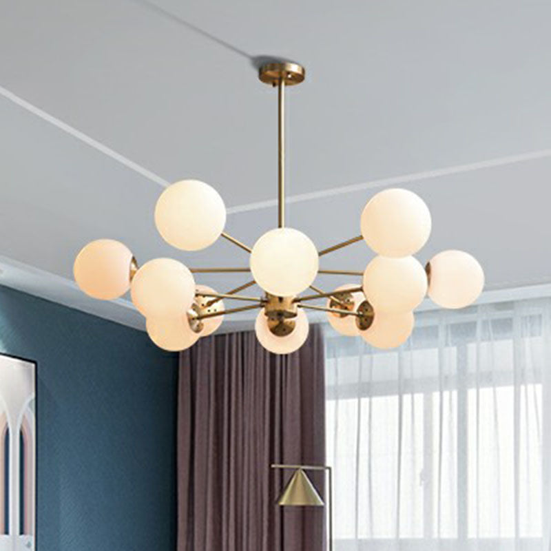 Frosted White Glass Ball Chandelier with Minimalist Gold Finish - Elegant Ceiling Light for Dining Room