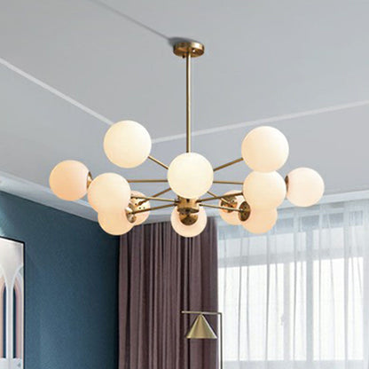 Frosted White Glass Ball Chandelier with Minimalist Gold Finish - Elegant Ceiling Light for Dining Room