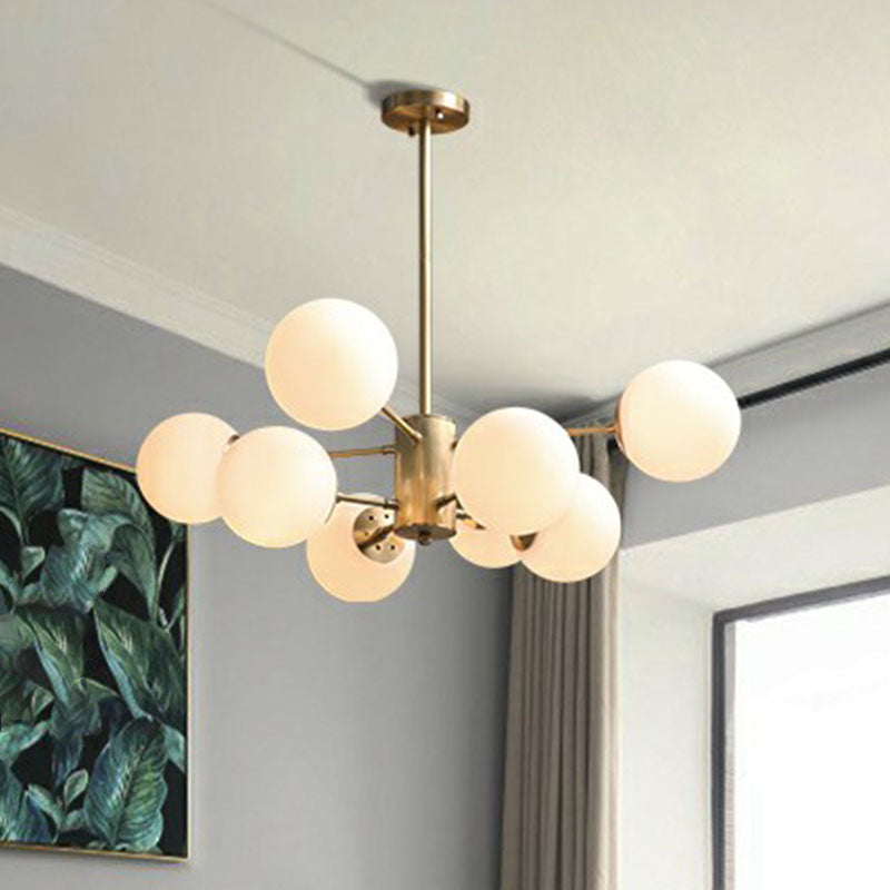 Frosted White Glass Ball Chandelier with Minimalist Gold Finish - Elegant Ceiling Light for Dining Room